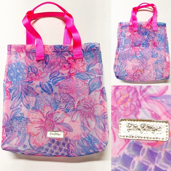 Lilly Pulitzer Handbags - Lilly Pulitzer Womens Pink Isle Snappy Turtle Pattern Mesh Shopper Tote Bag